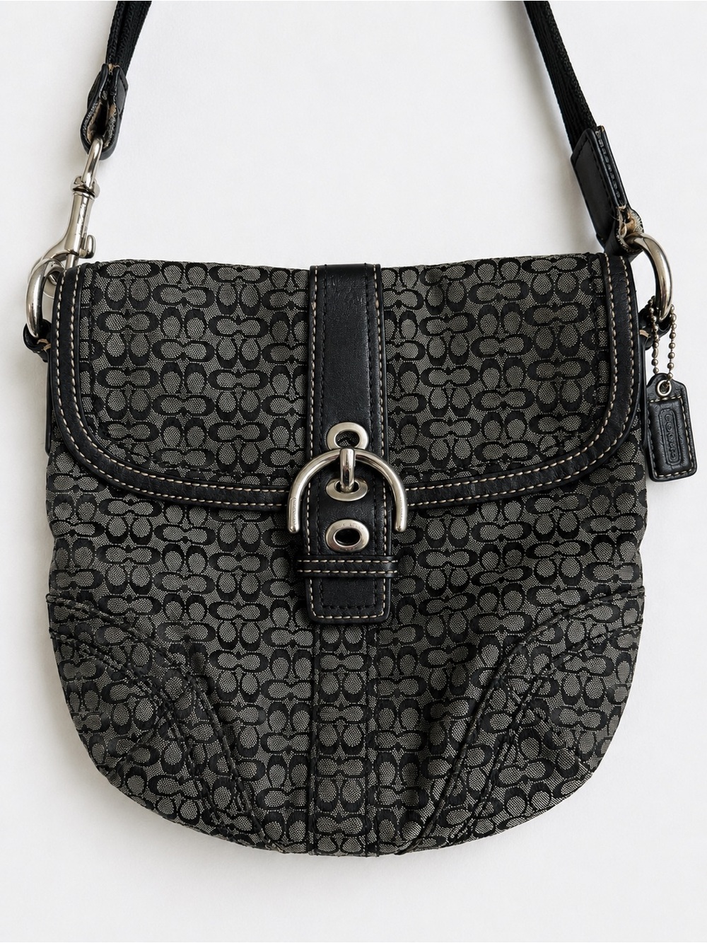 Vintage Coach Soho Mini Signature Swingpack Black Gray Jacquard